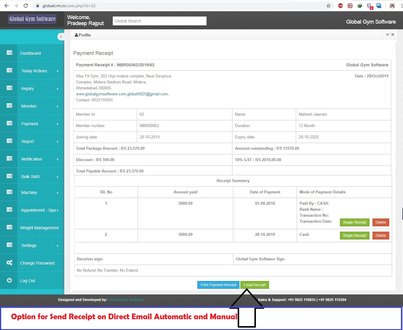 history wise payment receipt fitness software